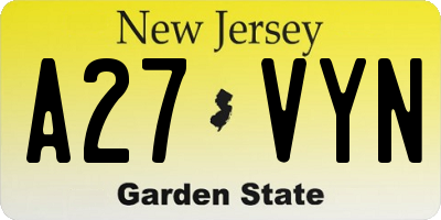 NJ license plate A27VYN