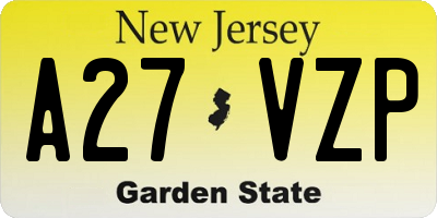 NJ license plate A27VZP