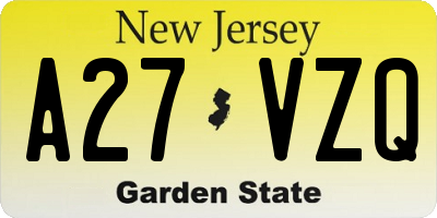 NJ license plate A27VZQ