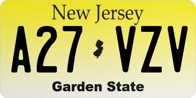 NJ license plate A27VZV