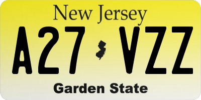 NJ license plate A27VZZ