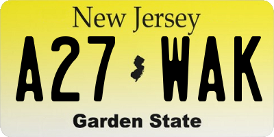 NJ license plate A27WAK