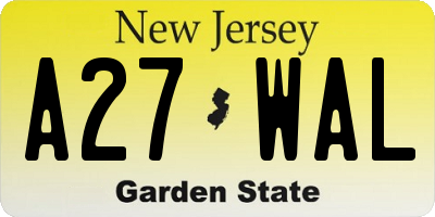 NJ license plate A27WAL
