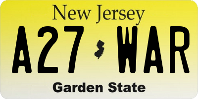 NJ license plate A27WAR