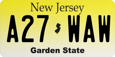 NJ license plate A27WAW