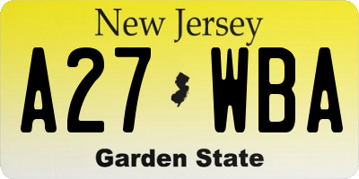 NJ license plate A27WBA