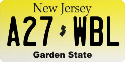 NJ license plate A27WBL