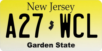 NJ license plate A27WCL