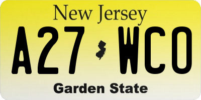 NJ license plate A27WCO