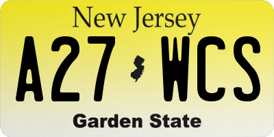 NJ license plate A27WCS