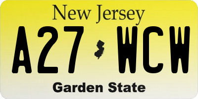 NJ license plate A27WCW