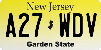 NJ license plate A27WDV