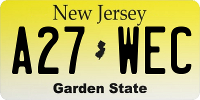 NJ license plate A27WEC