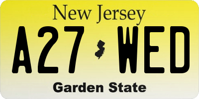 NJ license plate A27WED