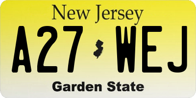 NJ license plate A27WEJ