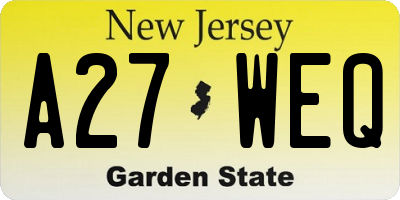 NJ license plate A27WEQ