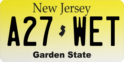 NJ license plate A27WET