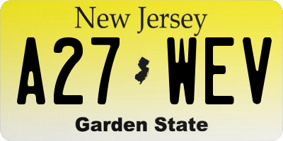 NJ license plate A27WEV