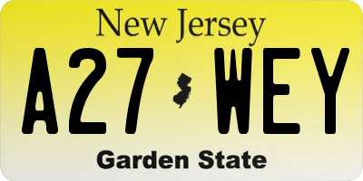 NJ license plate A27WEY