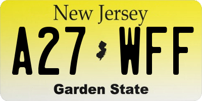 NJ license plate A27WFF