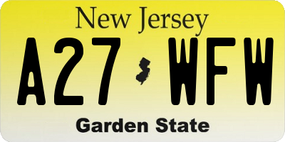 NJ license plate A27WFW