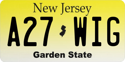 NJ license plate A27WIG