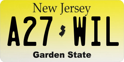NJ license plate A27WIL