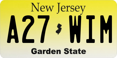 NJ license plate A27WIM