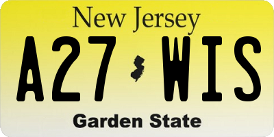 NJ license plate A27WIS