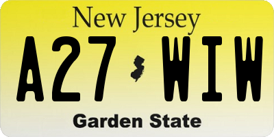 NJ license plate A27WIW