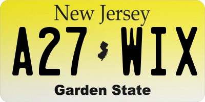 NJ license plate A27WIX