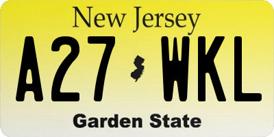 NJ license plate A27WKL
