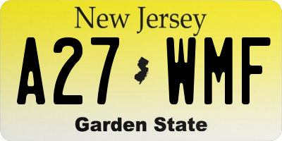 NJ license plate A27WMF