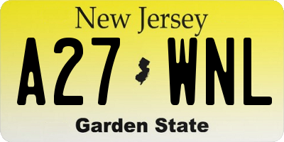 NJ license plate A27WNL