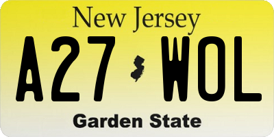 NJ license plate A27WOL
