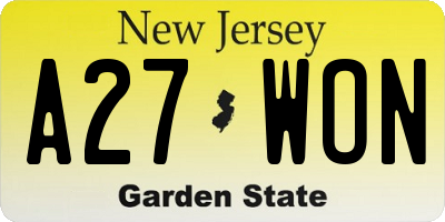 NJ license plate A27WON