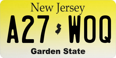 NJ license plate A27WOQ