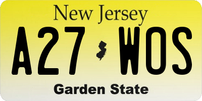 NJ license plate A27WOS