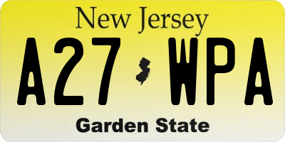 NJ license plate A27WPA