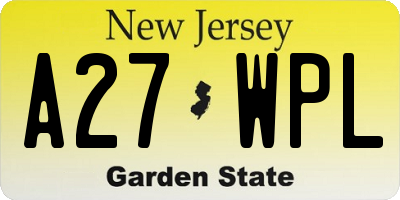 NJ license plate A27WPL