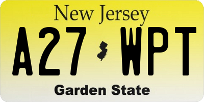 NJ license plate A27WPT