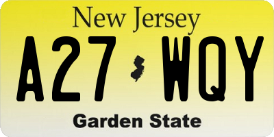NJ license plate A27WQY