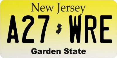 NJ license plate A27WRE