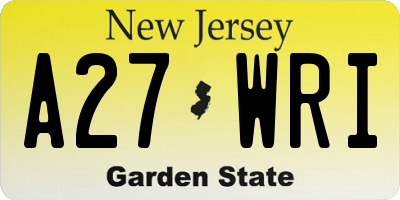 NJ license plate A27WRI