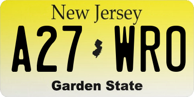 NJ license plate A27WRO