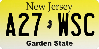 NJ license plate A27WSC