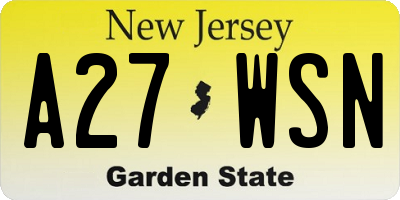 NJ license plate A27WSN