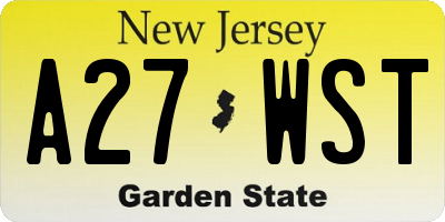 NJ license plate A27WST