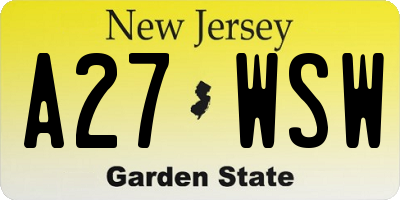 NJ license plate A27WSW