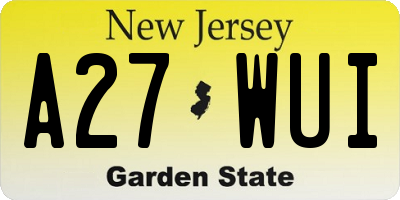 NJ license plate A27WUI
